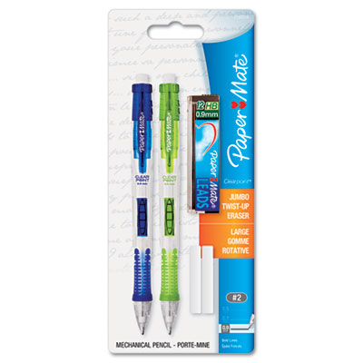 Paper Mate Clear Point Mechanical Pencil Starter Set, 0.9 mm, Lime Green, Royal Blue, 2/Set PAP1759214