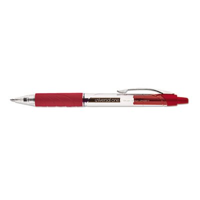 UNV39914 Clear Roller Ball Retractable Gel Pen, Red Ink, Medium, Dozen UNV39914