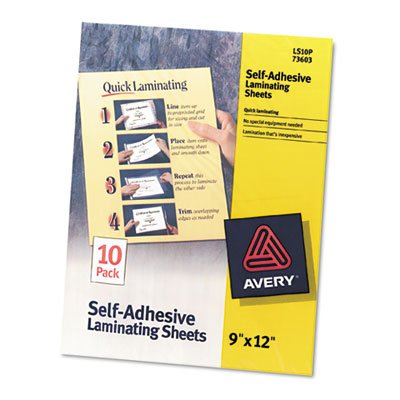 Avery Clear Self-Adhesive Laminating Sheets, 3 mil, 9 x 12, 10/Pack AVE73603