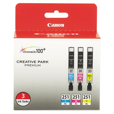 Canon (CLI-251XL) ChromaLife100+ High-Yield Ink, Cyan/Magenta/Yellow, 3/PK CNM6449B009