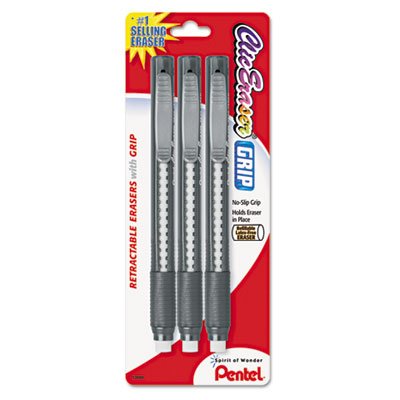 Pentel Clic Eraser Pencil-Style Grip Eraser, Assorted, 3/Pack PENZE21BP3K6