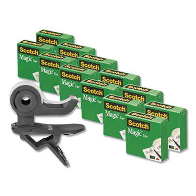 Scotch Clip Dispenser Value Pack, 1" Core, Charcoal, Plus 12 Tape Rolls 3/4" x 1000" MMM810K12C19