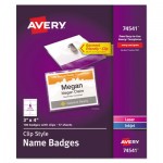 Avery Clip-Style Name Badge Holder with Laser/Inkjet Insert, Top Load, 4 x 3, White, 100/Box AVE74541