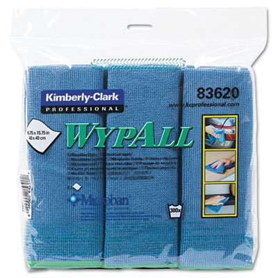 Wypall Cloths w/Microban, Microfiber, 15 3/4 x 15 3/4, Blue, 6/Pack KCC83620