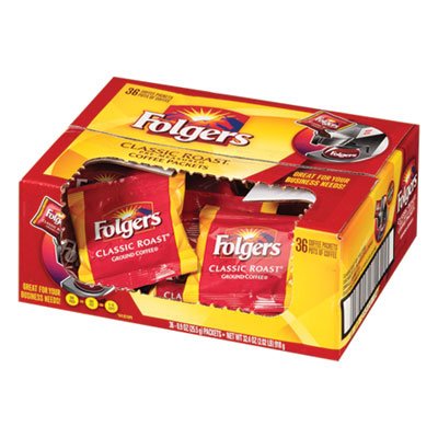 Folgers 2550006125 Coffee, Classic Roast, .9oz Fractional Packs, 36/Carton FOL06125