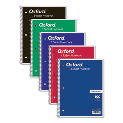 Oxford Coil-Lock Wirebound Notebooks, 1 Subject, Medium/College Rule, Assorted Color Covers, 11 x 8.5, 100 Sheets TOP65161
