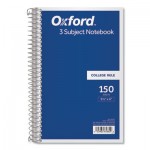Oxford Coil-Lock Wirebound Notebooks, 3 Subjects, Medium/College Rule, Assorted Color Covers, 9.5 x 6, 150 Sheets TOP65362