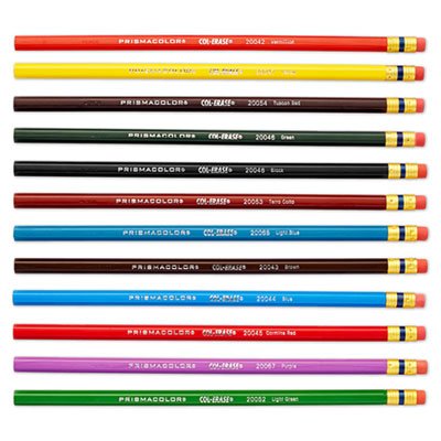 Prismacolor Col-Erase Colored Woodcase Pencils w/ Eraser, 12 Assorted Colors/Set SAN20516