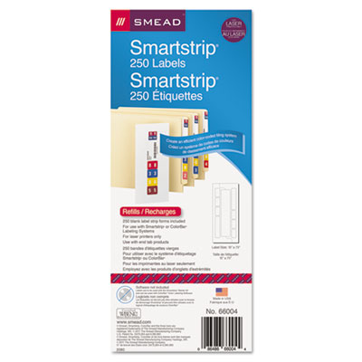 Smead Color-Coded Smartstrip Refill Label Forms, Laser Printer, Assorted, 1.5 x 7.5, White, 250/Pack SMD66004