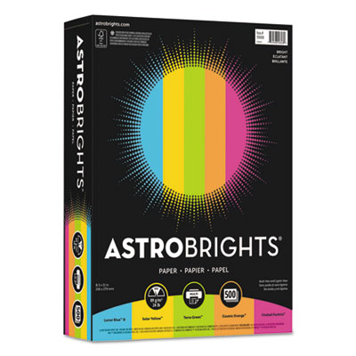 Astrobrights Color Paper -"Bright" Assortment, 24lb, 8.5 x 11, Assorted Bright Colors, 500/Ream WAU99608