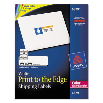 Avery Color Printing Mailing Labels, 1 1/4 x 3 3/4, White, 300/Pack AVE6879