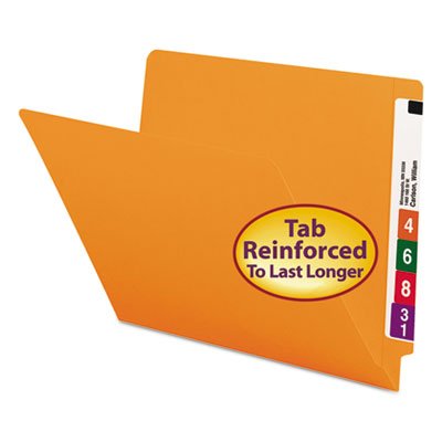 Smead Colored File Folders, Straight Cut, Reinforced End Tab, Letter, Orange, 100/Box SMD25510