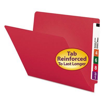 Smead Colored File Folders, Straight Cut, Reinforced End Tab, Letter, Red, 100/Box SMD25710