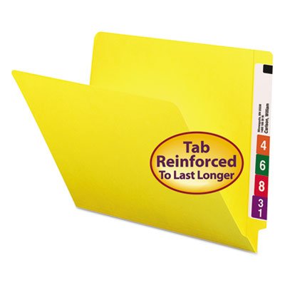 Smead Colored File Folders, Straight Cut, Reinforced End Tab, Letter, Yellow, 100/Box SMD25910
