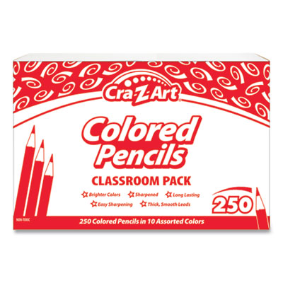Cra-Z-Art Colored Pencils, 10 Assorted Lead/Barrel Colors, 250/Set CZA740011