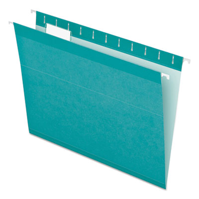 Pendaflex 04152 1/5 AQU Colored Reinforced Hanging Folders, Letter Size, 1/5-Cut Tab, Aqua, 25/Box PFX415215AQU