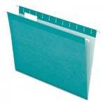 Pendaflex 04152 1/5 AQU Colored Reinforced Hanging Folders, Letter Size, 1/5-Cut Tab, Aqua, 25/Box PFX415215AQU