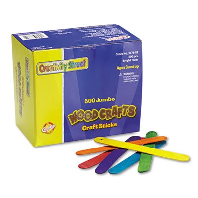 Chenille Kraft Colored Wood Craft Sticks, Jumbo, 6 x 3/4, Wood, Assorted, 500/Box CKC377602