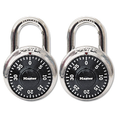 Master Lock 1500-T Combination Lock, Stainless Steel, 1 7/8" Wide, Black Dial, 2/Pack MLK1500T