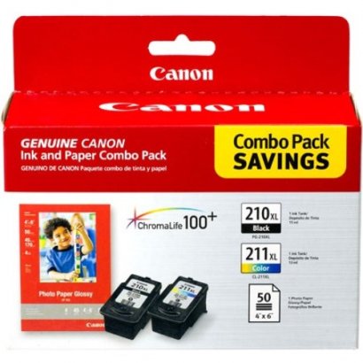 Canon Combo Ink Pack with Photo Paper Glossy (50 Sheets, 4''x6'') - Refurbished 2973B004