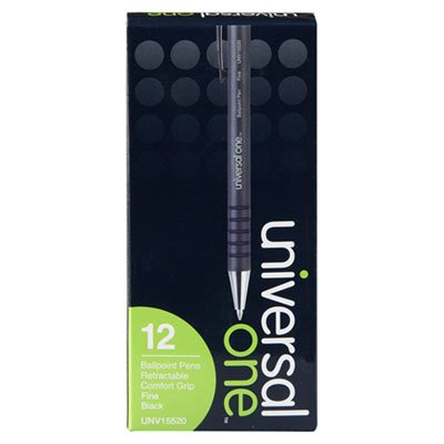 UNV15520 Comfort Grip Ballpoint Retractable Pen, Black Ink, Fine, Dozen UNV15520