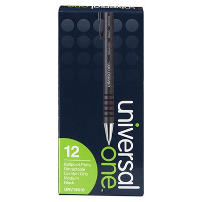UNV15510 Comfort Grip Ballpoint Retractable Pen, Black Ink, Medium, Dozen UNV15510