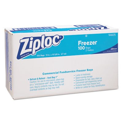 Commercial Resealable Freezer Bag, Zipper, 2gal, 13 x 15 1/2, Clear, 100/Carton DVO94605