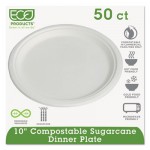 Eco-Products EP-P005PK Compostable Sugarcane Dinnerware, 10" Plate, Natural White, 50/Pack ECOEPP005PK