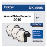 Brother Continuous Paper Label Tape, 2.4" x 100 ft, White, 3 Rolls/Pack BRTDK22053PK