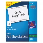 Avery Copier Mailing Labels, 8 1/2 x 11, White, 100/Box AVE5353
