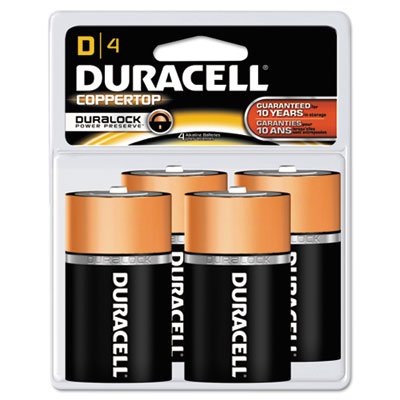 Duracell CopperTop Alkaline Batteries with Duralock Power Preserve Technology, D, 4/Pk DURMN1300R4Z