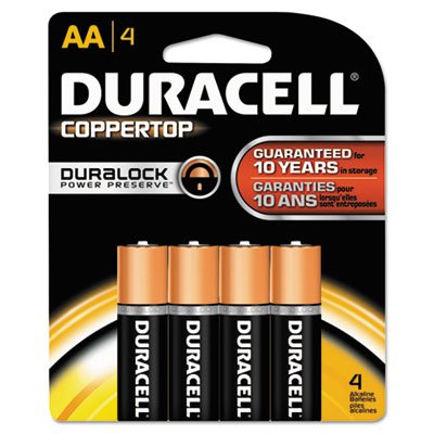 Duracell CopperTop Alkaline Batteries with Duralock Power Preserve Technology, AA, 4/Pk DURMN1500B4Z