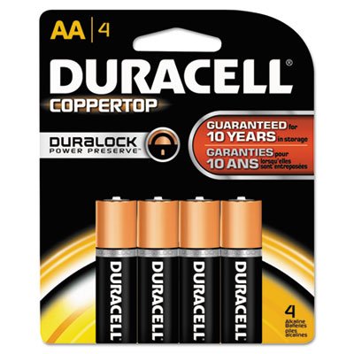 Duracell CopperTop Alkaline Batteries with Duralock Power Preserve Technology, AA, 4/Pk DURMN1500B4Z