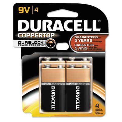 Duracell CopperTop Alkaline Batteries with Duralock Power Preserve Technology, 9V, 4/Pk DURMN16RT4Z
