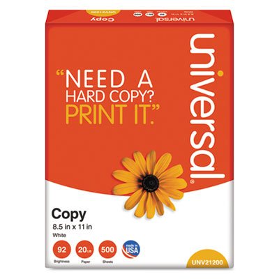 UNV21200 Copy Paper, 92 Brightness, 20lb, 8-1/2 x 11, White, 5000 Sheets/Carton UNV21200
