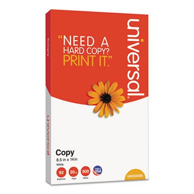UNV24200 Copy Paper, 92 Brightness, 20lb, 8-1/2 x 14, White, 5000 Sheets/Carton UNV24200