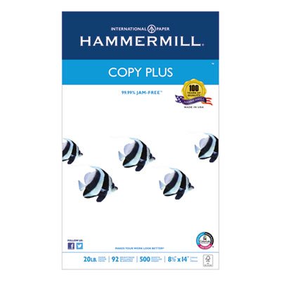 Hammermill Copy Plus Copy Paper, 92 Brightness, 20lb, 8-1/2 x 14, White, 500 Sheets/Ream HAM105015