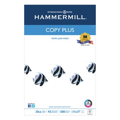 Hammermill Copy Plus Copy Paper, 92 Brightness, 20lb, 11 x 17, White, 500 Sheets/Ream HAM105023