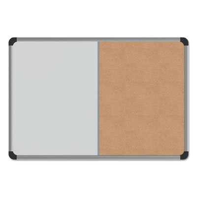 UNV43742 Cork/Dry Erase Board, Melamine, 24 x 18, Black/Gray Aluminum/Plastic Frame UNV43742