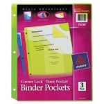 Avery Corner Lock Three-Pocket Binder Pocket, 11 1/4 x 9 1/4, Assorted Color, 3/Pack AVE75310