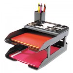deflecto Corporate Desk Tray Set, Two Tier, Plastic, Metallic Black DEF583004