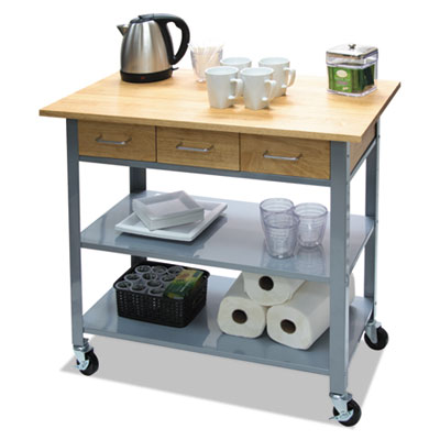 Vertiflex Countertop Serving Cart, 35.5w x 19.75d x 34.25h, Silver/Brown VRTVF53039