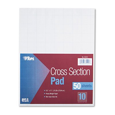 Tops Cross Section Pads w/10 Squares, 8 1/2 x 11, White, 50 Sheets TOP35101