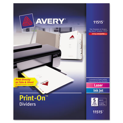 Avery Customizable Print-On Dividers, 5-Tab, Letter, 5 Sets AVE11515