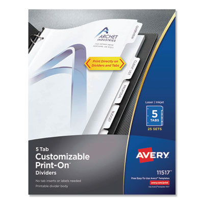 Avery Customizable Print-On Dividers, Letter, 5-Tabs/Set, 25 Sets/Pack AVE11517