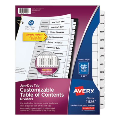 Avery Customizable TOC Ready Index Black and White Dividers, 12-Tab, Letter AVE11126