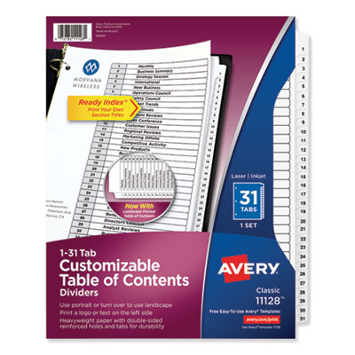 Avery Customizable TOC Ready Index Black and White Dividers, 31-Tab, Letter AVE11128