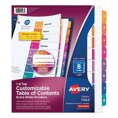 Avery Customizable TOC Ready Index Multicolor Dividers, 8-Tab, Letter AVE11163