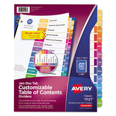 Avery Customizable TOC Ready Index Multicolor Dividers, 12-Tab, Letter AVE11127