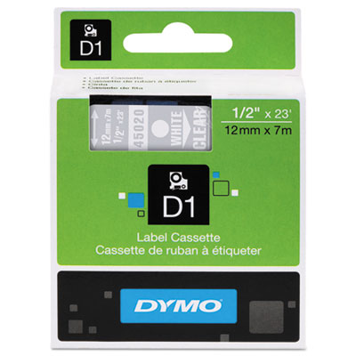 DYMO D1 High-Performance Polyester Removable Label Tape, 0.5" x 23 ft, White on Clear DYM45020